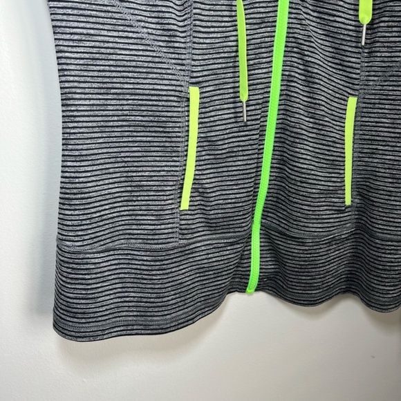 Lukka Womens Hooded Athletic Jacket Gray Black Stripe Neon Zip Thumb Holes Sz XL - Picture 6 of 15